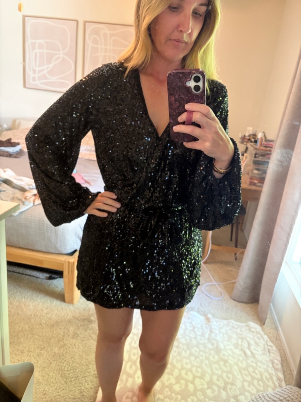 Free People Christa Black Sequin romper - Size S